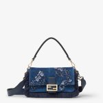 FENDI Baguette® Blue flocked denim bag with Night Butterfly embroidery